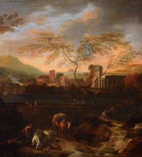 Paysage idyllique au coucher du soleil - Atelier de Johann H. Roos (1631-1685) - Romano Ischia